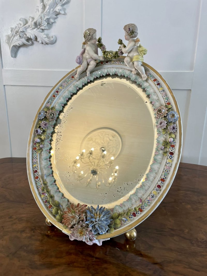 Large Antique Continental Porcelain Easel Mirror - Image 2